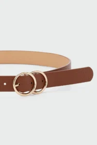Shule Bags Double Round with buckle Faux Leather Belt Tan - Image 2