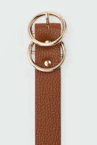 Shule Bags Double Round with buckle Faux Leather Belt Tan - Image 3