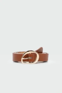Shule Bags Asymmetric with buckle Thin Faux Leather Belt Tan