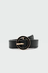 Shule Bags Round with buckle Faux Leather Belt Black