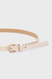 Shule Bags Oval with buckle Thin Faux Leather Belt Cream - Image 2