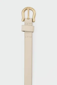 Shule Bags Oval with buckle Thin Faux Leather Belt Cream - Image 3