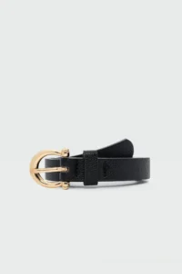 Shule Bags Oval with buckle Faux Leather Thin Belt Black