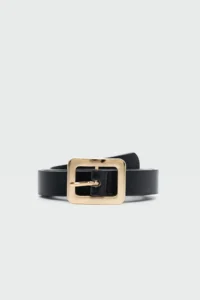 Shule Bags Rectangular with buckle Thin Faux Leather Belt Black
