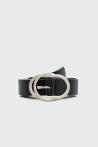 Shule Bags Round with buckle Faux Leather Belt Black