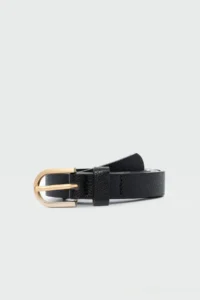 Shule Bags Oval with buckle Thin Faux Leather Belt Black