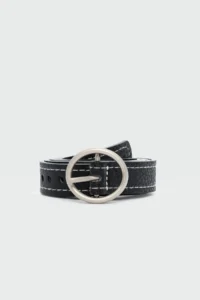 Shule Bags Round with buckle Delikli Faux Leather Belt Black