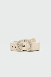 Shule Bags Round with buckle Delikli Faux Leather Belt Cream