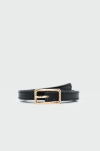 Shule Bags Rectangular with buckle Thin Faux Deni Belt Black
