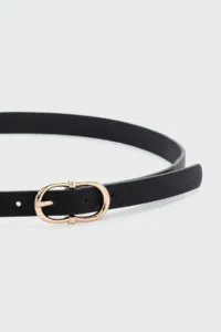 Shule Bags Oval with buckle textured Faux Leather Belt Black - Image 2
