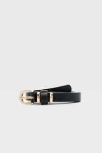 Shule Bags Oval with buckle Thin Faux Leather Belt Black