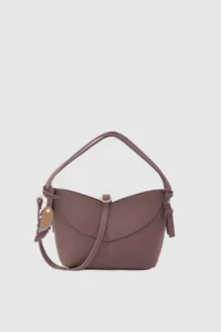 Shule Bags Low Asymmetric Suede Crossbody Bag Kahve - Image 2
