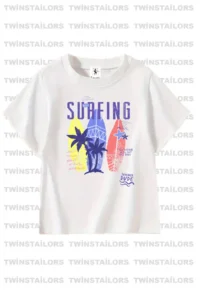 twins tailors Surfing Printed 3 Pack Unisex Light Blue-White-Navy Blue Children's T-Shirt - Image 3