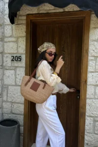 Shule Bags Vittoria Handmade Straw Bag Mink - Image 6