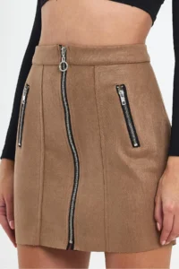 Ceylen Double Zipper Detail Suede Skirt - Image 4