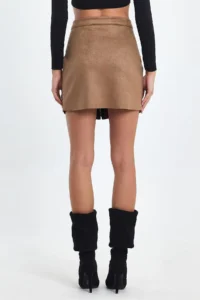 Ceylen Double Zipper Detail Suede Skirt - Image 8