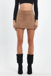 Ceylen Capped Stone Detail Suede Shorts Skirt