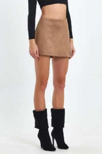 Ceylen Capped Stone Detail Suede Shorts Skirt - Image 2