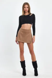 Ceylen Capped Stone Detail Suede Shorts Skirt - Image 5