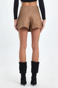 Ceylen Capped Stone Detail Suede Shorts Skirt - Image 8