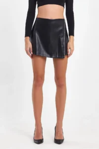 Ceylen Capped Stone Detailed Leather Shorts Skirt