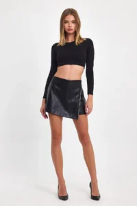 Ceylen Capped Stone Detailed Leather Shorts Skirt - Image 5