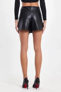 Ceylen Capped Stone Detailed Leather Shorts Skirt - Image 8