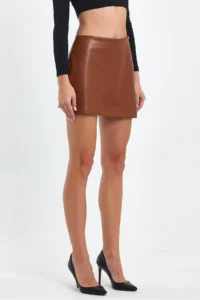 Ceylen Capped Stone Detailed Leather Shorts Skirt - Image 2