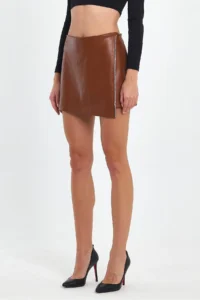 Ceylen Capped Stone Detailed Leather Shorts Skirt - Image 3