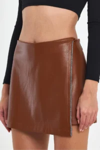 Ceylen Capped Stone Detailed Leather Shorts Skirt - Image 4