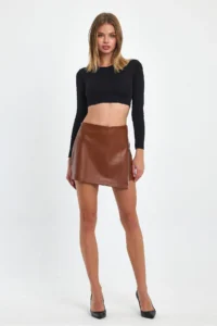 Ceylen Capped Stone Detailed Leather Shorts Skirt - Image 5
