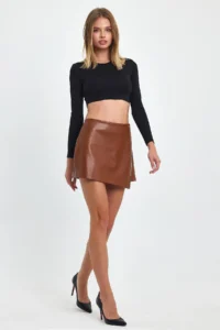 Ceylen Capped Stone Detailed Leather Shorts Skirt - Image 6