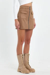Ceylen Pocket Detay Suede Skirt - Image 3