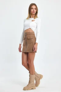 Ceylen Pocket Detay Suede Skirt - Image 8