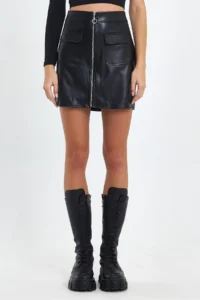 Ceylen Pocket Detay Leather Skirt