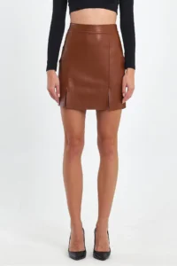 Ceylen Double Slit Leather Skirt
