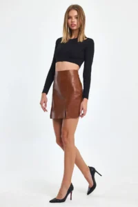 Ceylen Double Slit Leather Skirt - Image 2