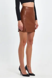Ceylen Double Slit Leather Skirt - Image 3