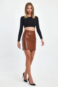 Ceylen Double Slit Leather Skirt - Image 7