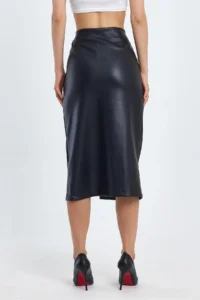 Ceylen Women Shirred slit Faux Leather Skirt - Image 7