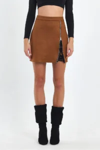 Ceylen Lace Detay Suede Skirt