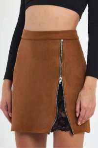 Ceylen Lace Detay Suede Skirt - Image 4
