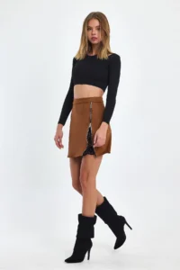 Ceylen Lace Detay Suede Skirt - Image 7