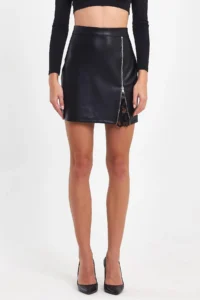 Ceylen Lace Detay Leather Skirt