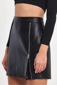 Ceylen Lace Detay Leather Skirt - Image 4