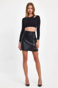 Ceylen Lace Detay Leather Skirt - Image 5