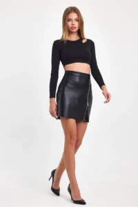 Ceylen Lace Detay Leather Skirt - Image 6