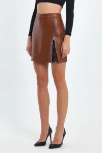 Ceylen Lace Detay Leather Skirt - Image 3