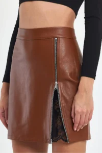 Ceylen Lace Detay Leather Skirt - Image 4