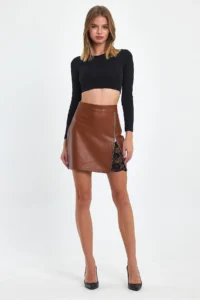 Ceylen Lace Detay Leather Skirt - Image 5